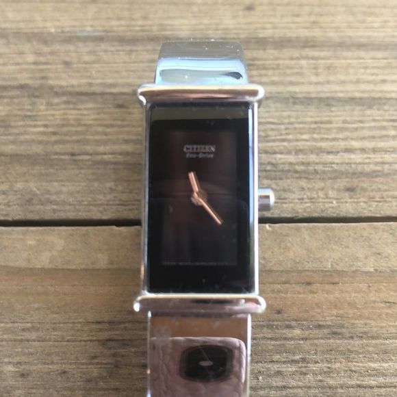 Citizen Eco Drive Silver Stainless Steel Black Face Slimline Watch! GUC - Picture 2 of 14